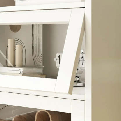 White Rectangular Wood Display Cabinet — White