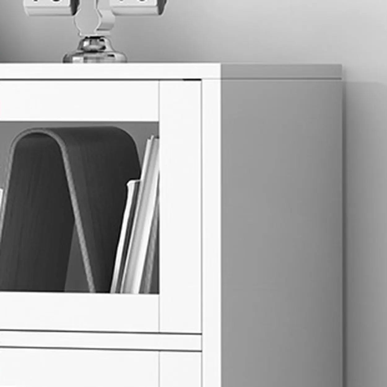 White Rectangular Wood Display Cabinet — White