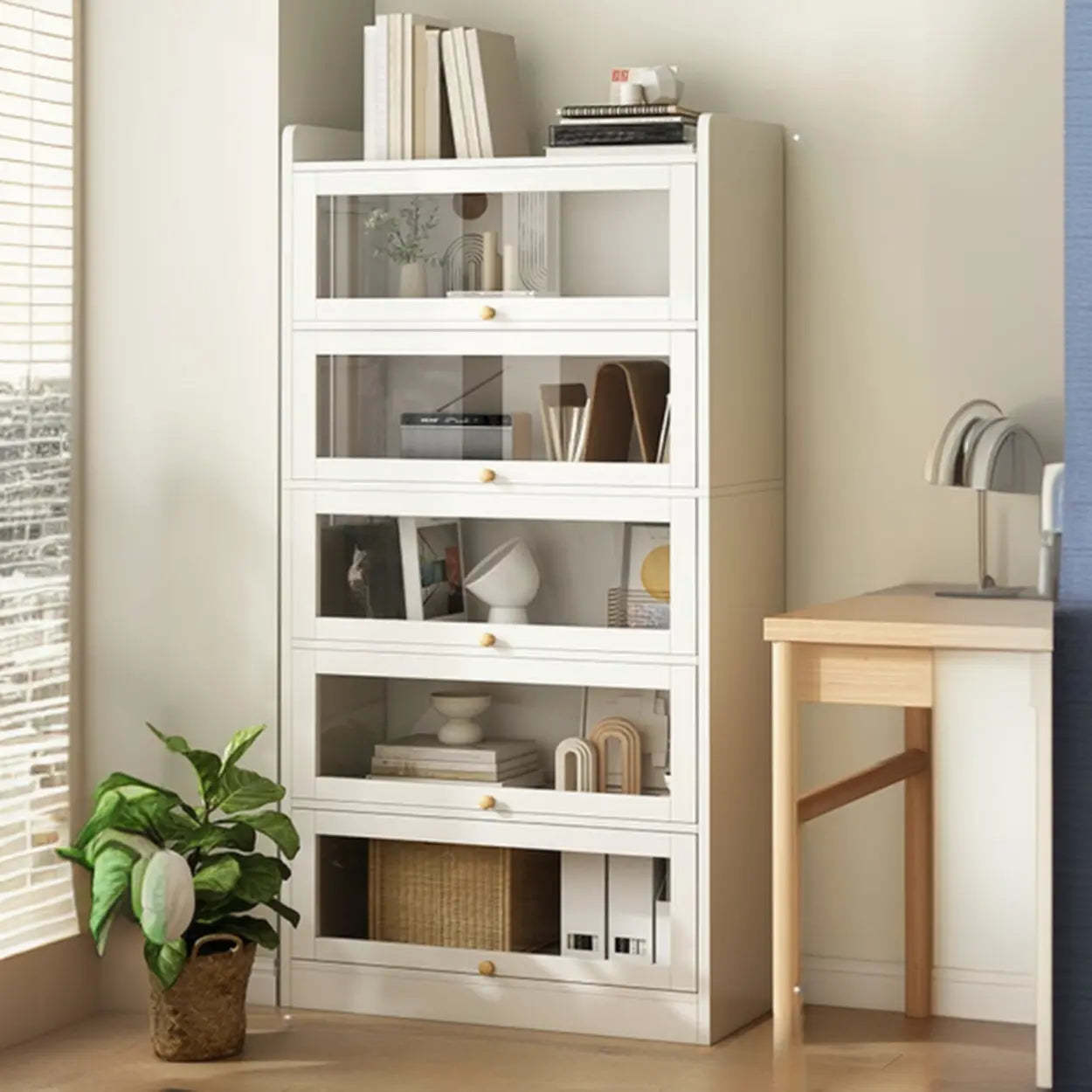 White Rectangular Wood Display Cabinet