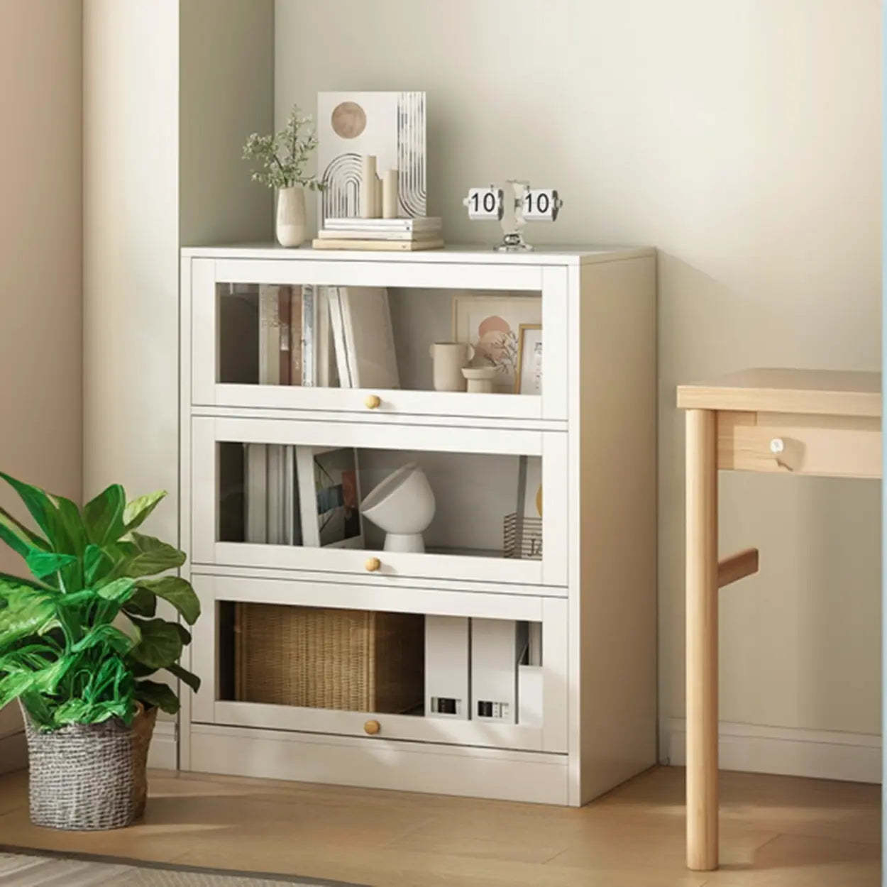 White Rectangular Wood Display Cabinet