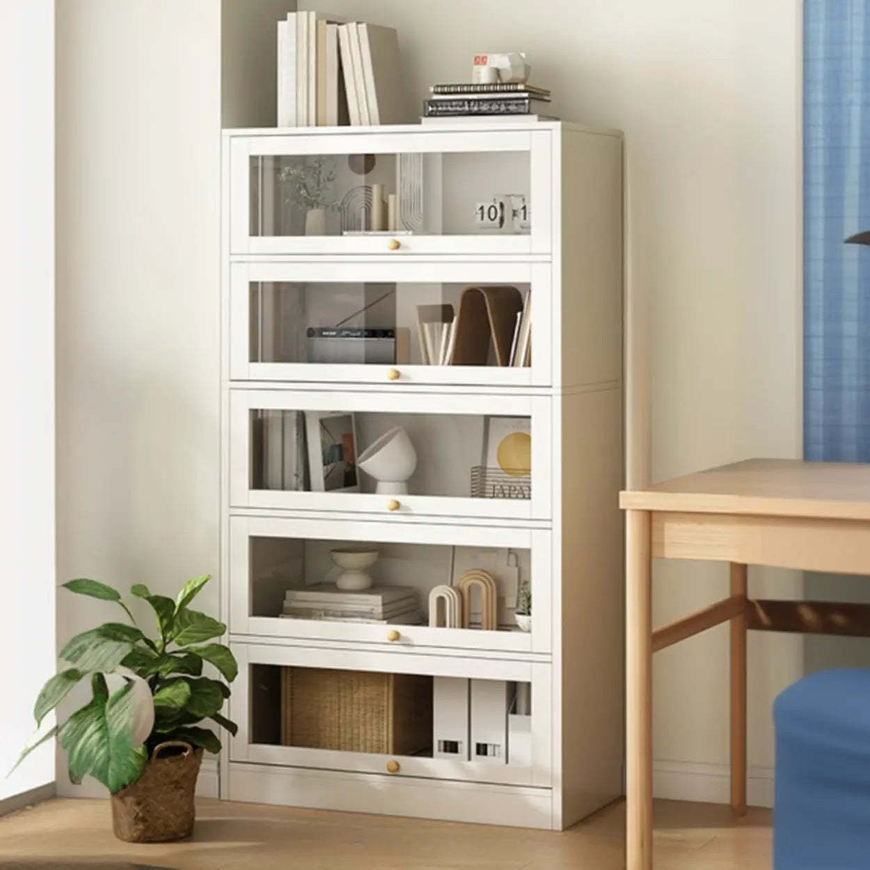 White Rectangular Wood Display Cabinet