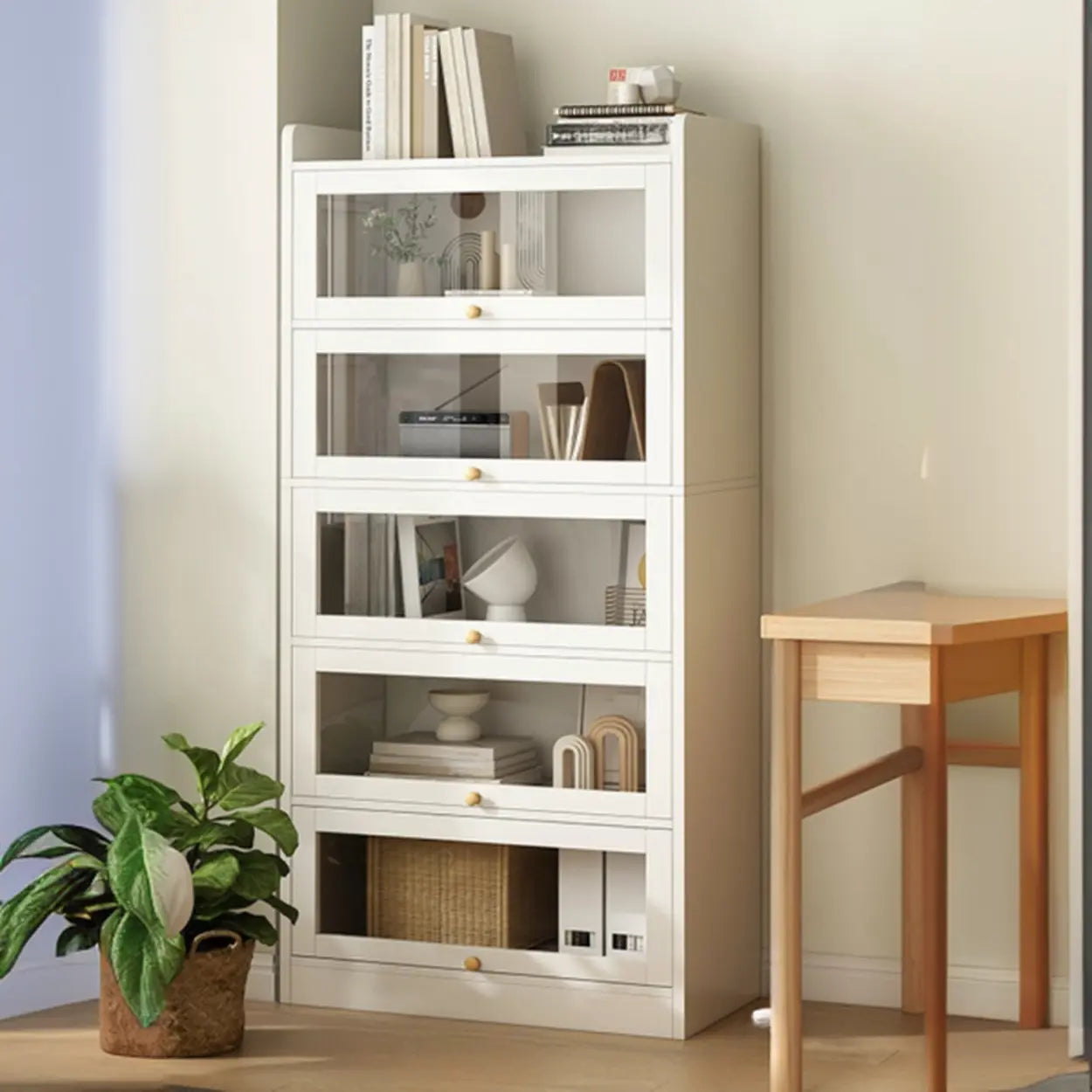 White Rectangular Wood Display Cabinet