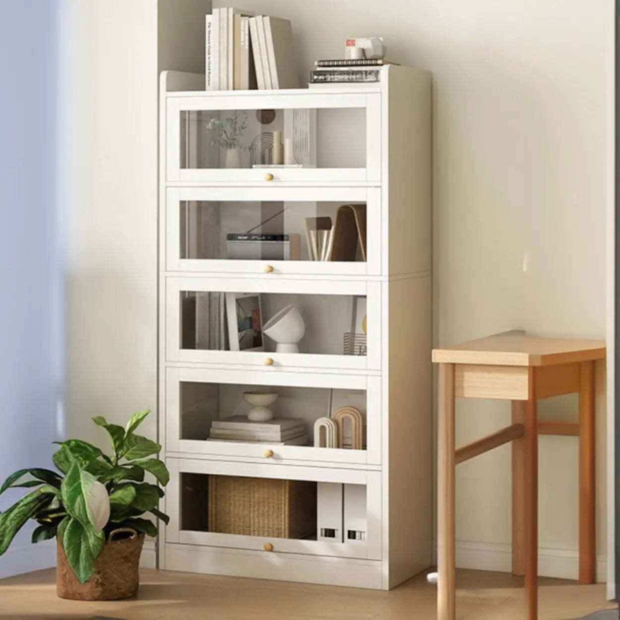 White Rectangular Wood Display Cabinet