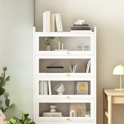 White Rectangular Wood Display Cabinet — Walnut