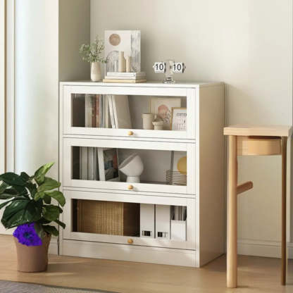 White Rectangular Wood Display Cabinet — White