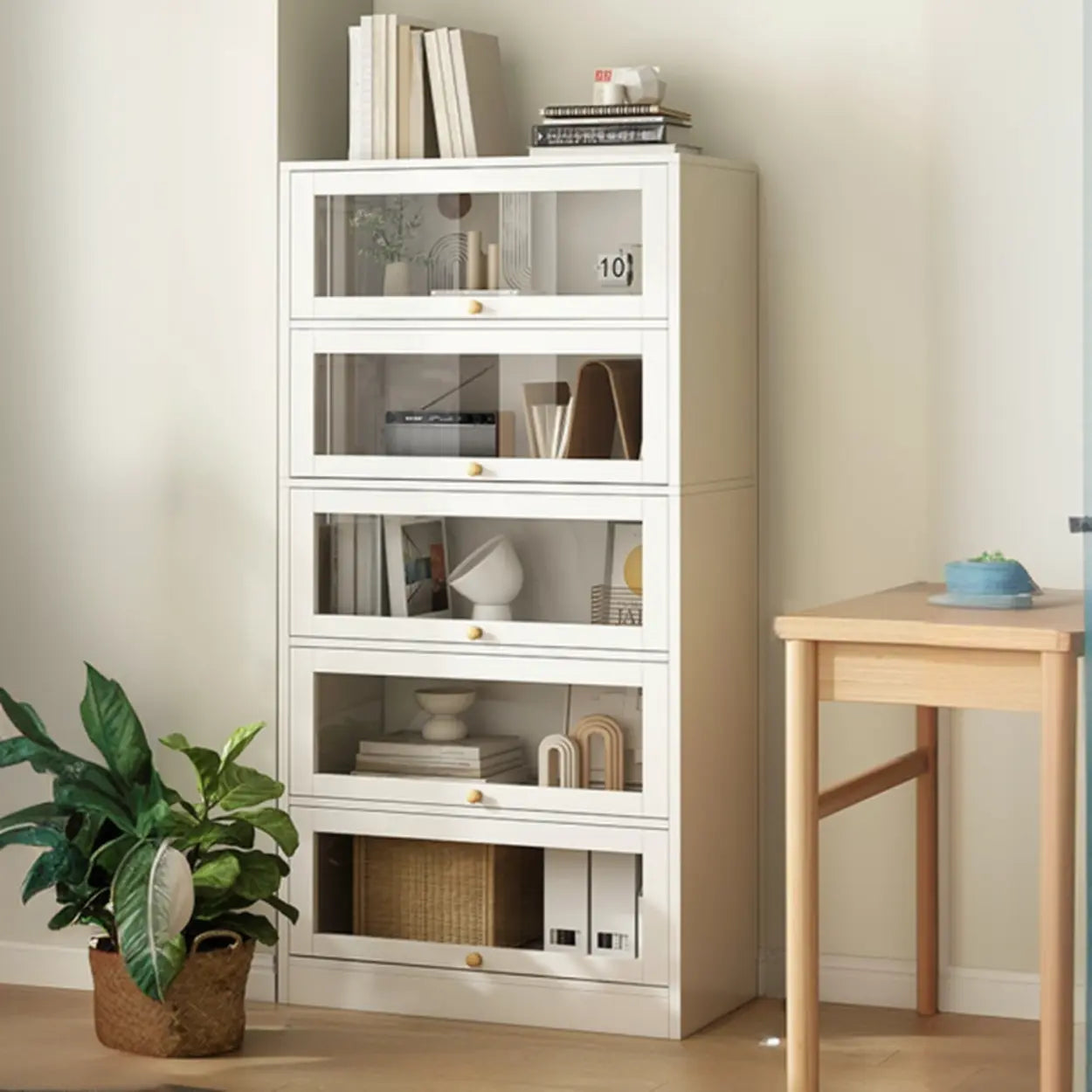 White Rectangular Wood Display Cabinet — White