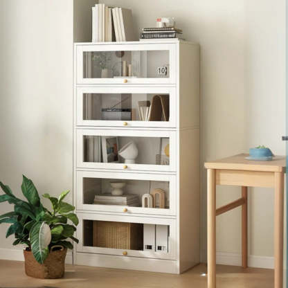 White Rectangular Wood Display Cabinet — White