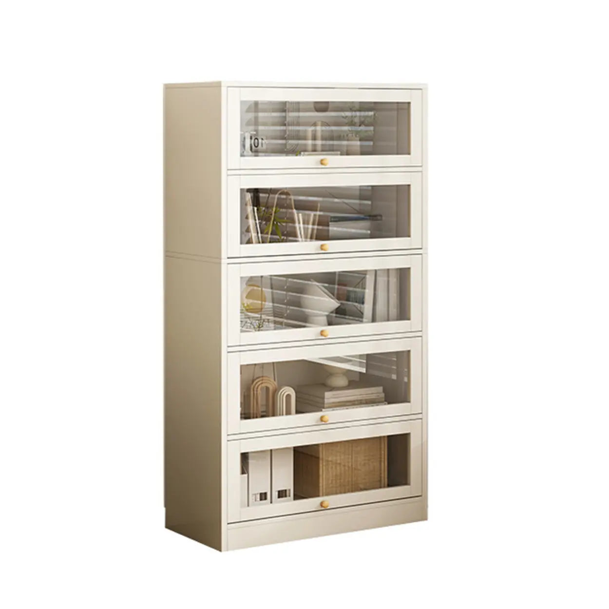 White Rectangular Wood Display Cabinet — Walnut