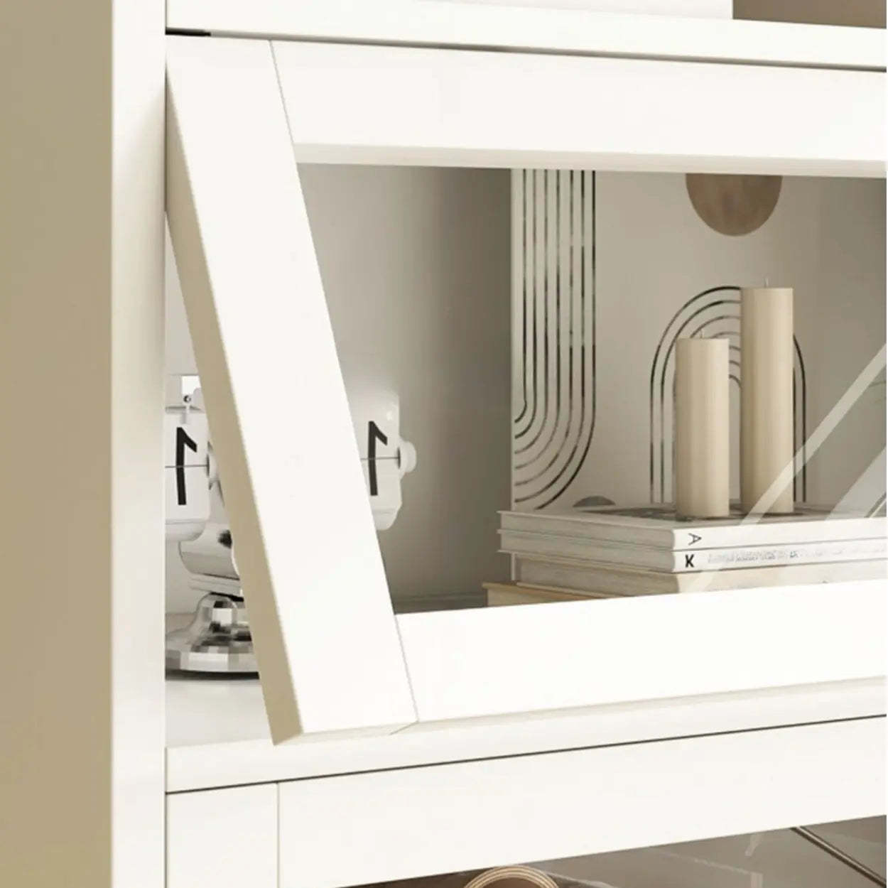 White Rectangular Wood Display Cabinet — White