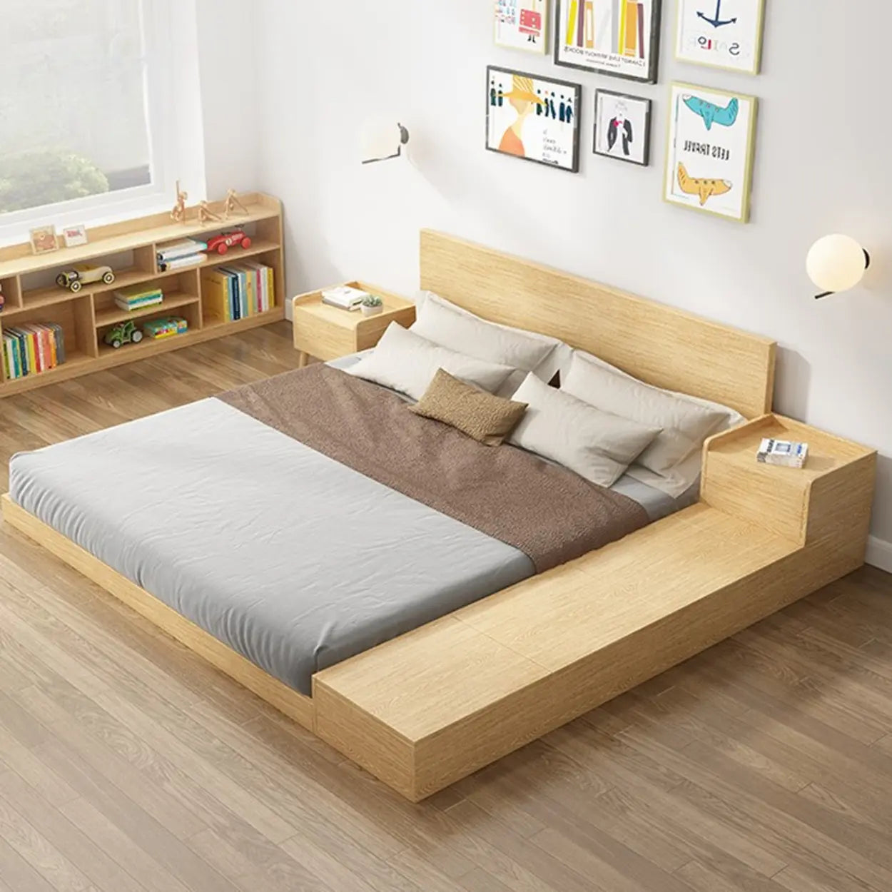 Rectangular Natural Wood 1-Drawer Nightstand