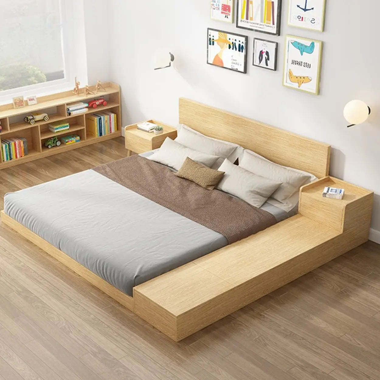 Rectangular Natural Wood 1-Drawer Nightstand
