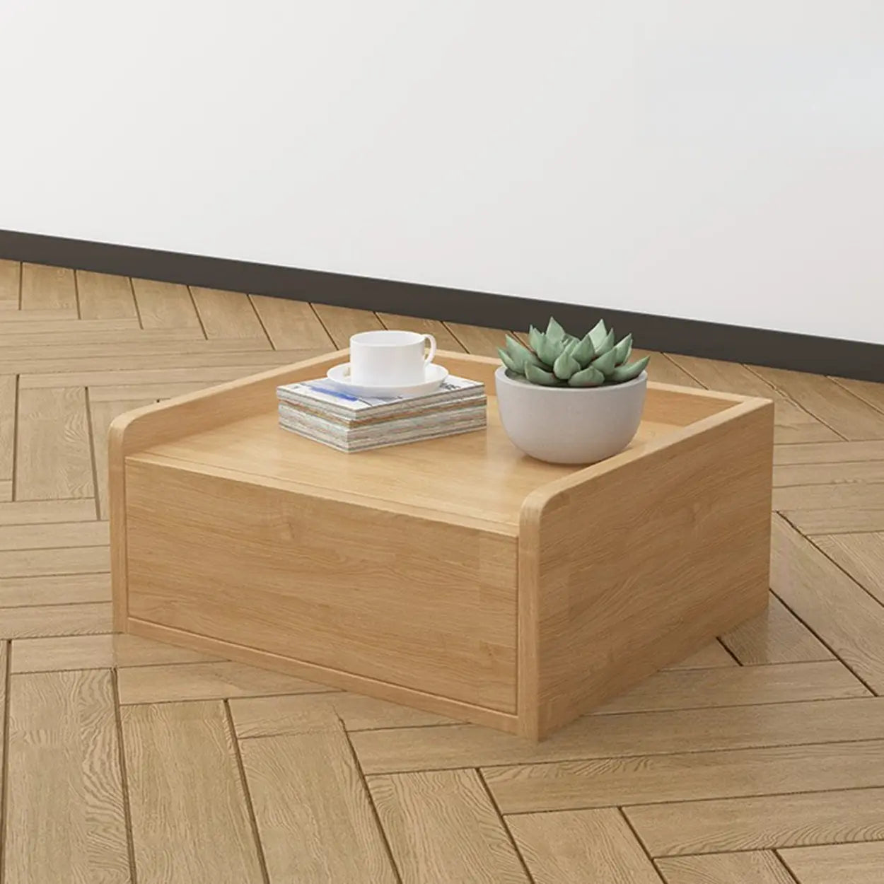 Rectangular Natural Wood 1-Drawer Nightstand