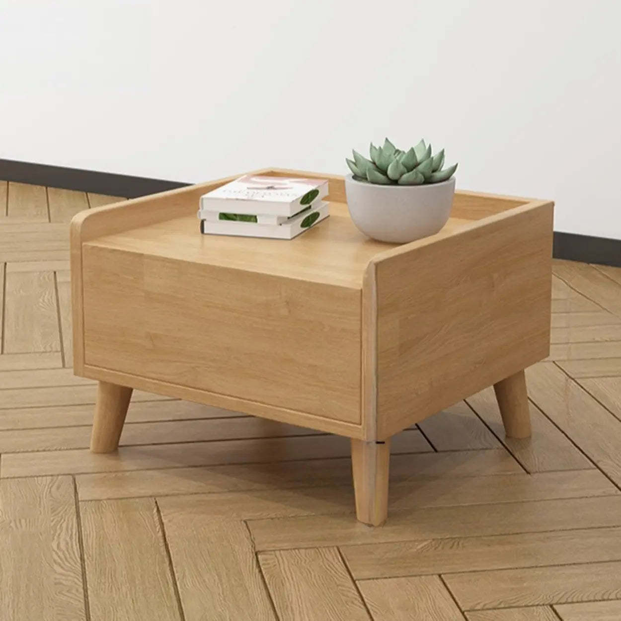 Rectangular Natural Wood 1-Drawer Nightstand