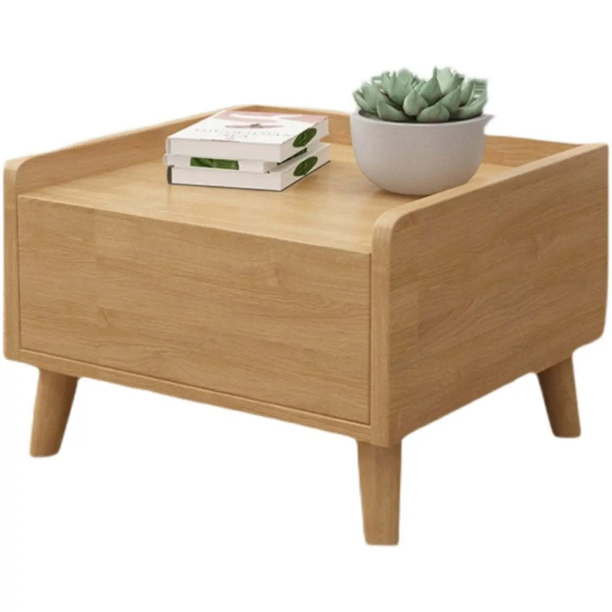 Rectangular Natural Wood 1-Drawer Nightstand