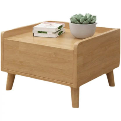 Rectangular Natural Wood 1-Drawer Nightstand