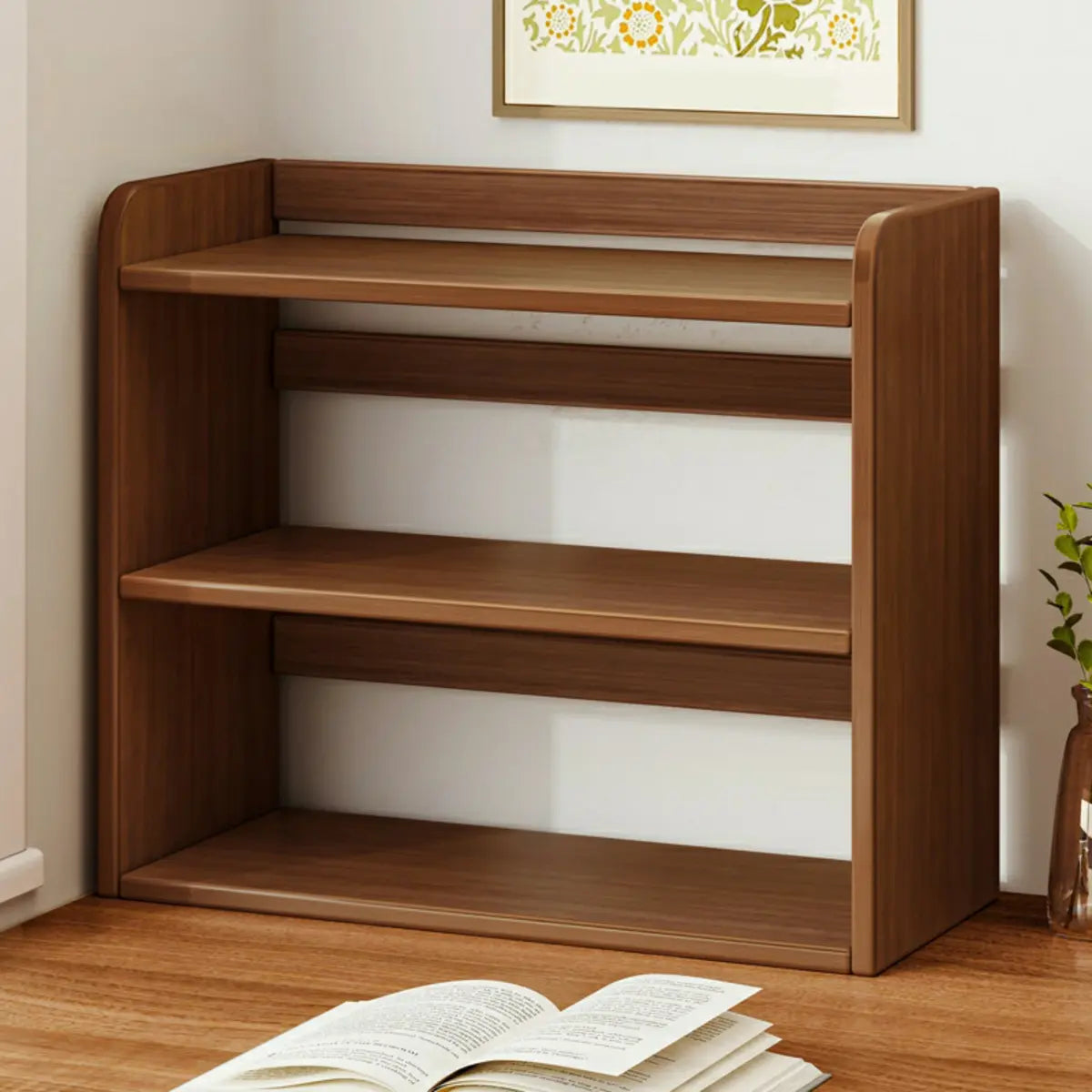 Dark Walnut Rectangular Wood 2-Tier Display Cabinet