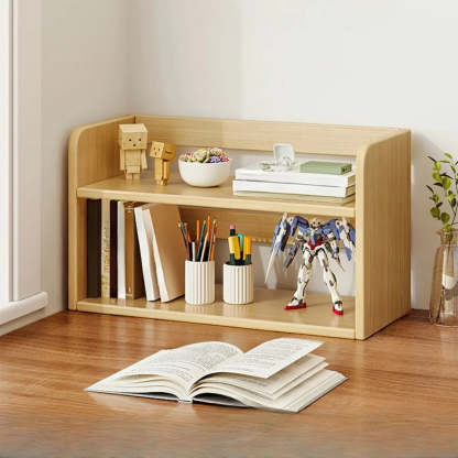 Dark Walnut Rectangular Wood 2-Tier Display Cabinet — Natural