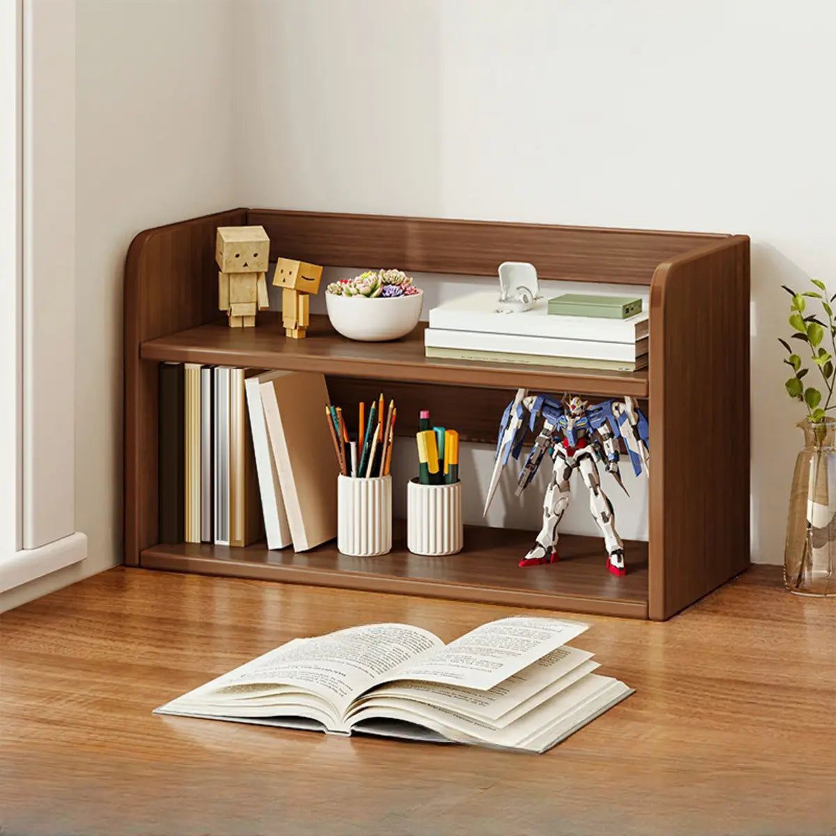 Dark Walnut Rectangular Wood 2-Tier Display Cabinet — Dark Walnut