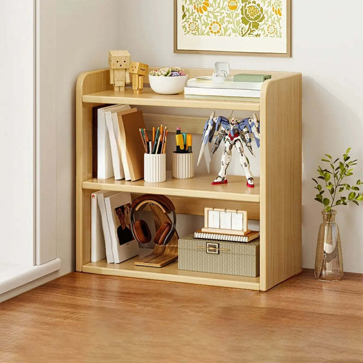 Dark Walnut Rectangular Wood 2-Tier Display Cabinet