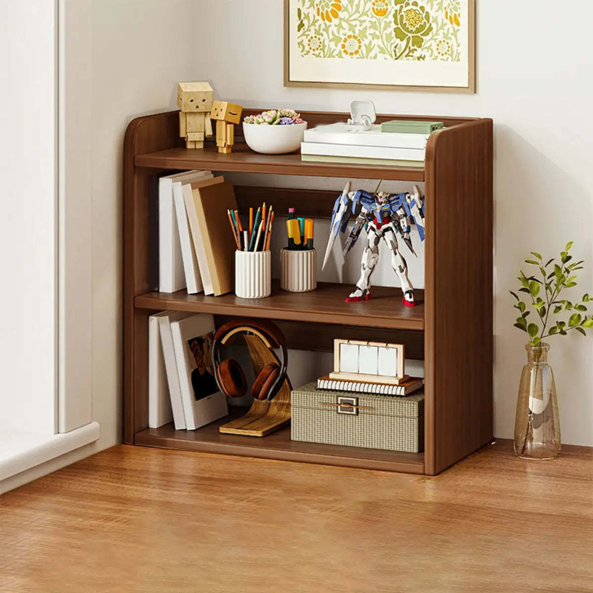 Dark Walnut Rectangular Wood 2-Tier Display Cabinet