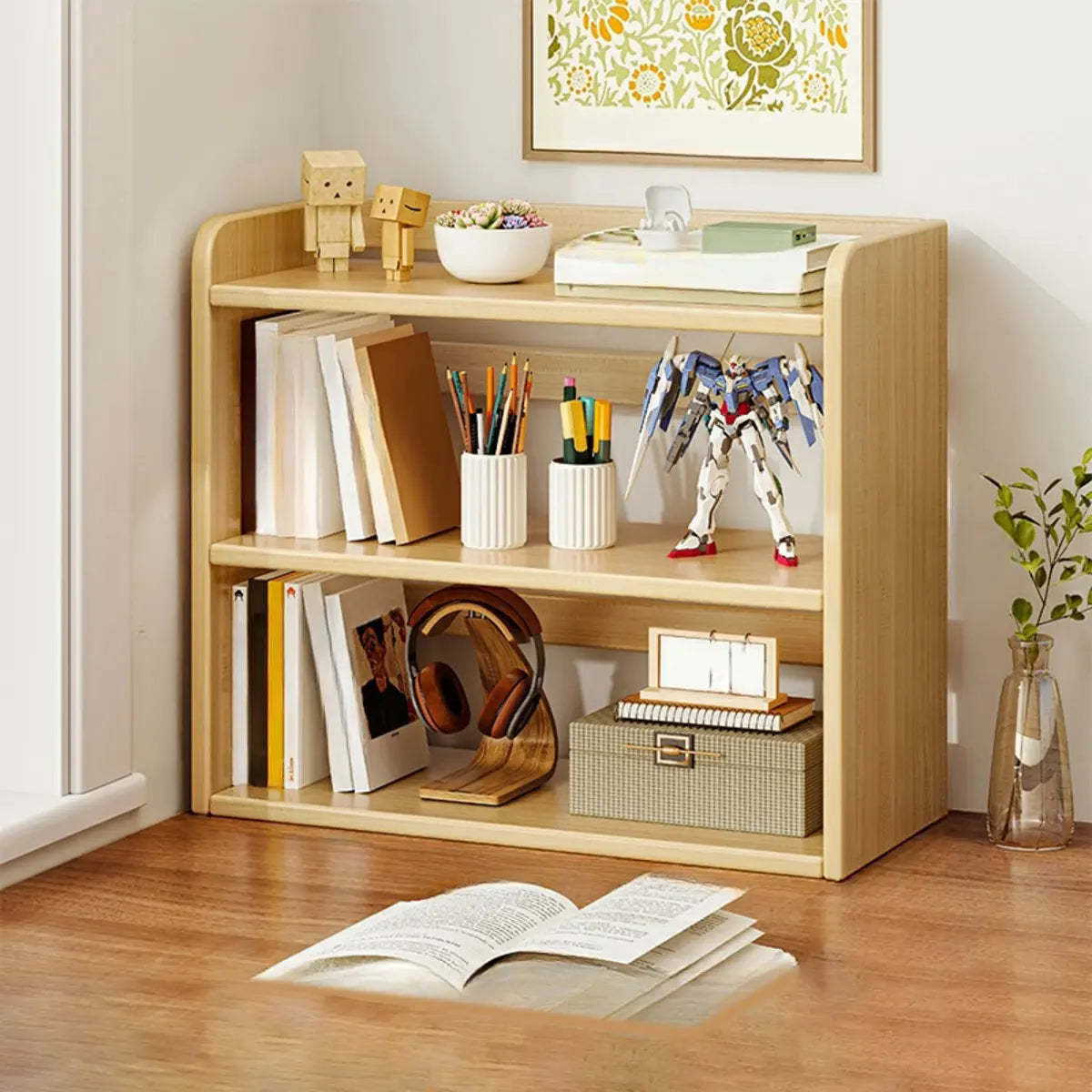 Dark Walnut Rectangular Wood 2-Tier Display Cabinet