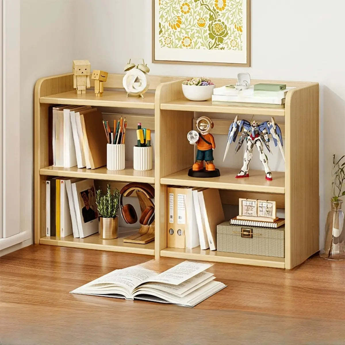 Dark Walnut Rectangular Wood 2-Tier Display Cabinet