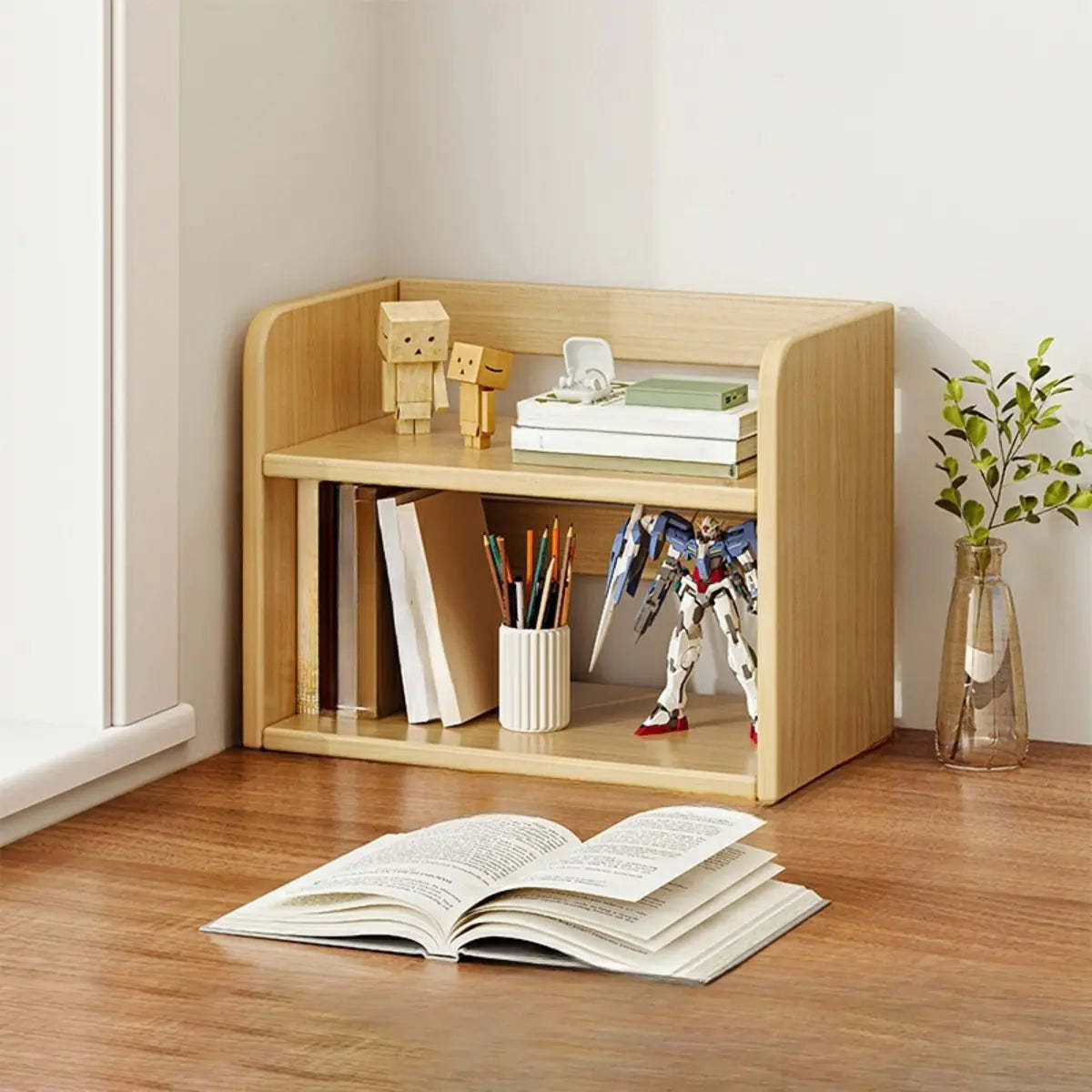 Dark Walnut Rectangular Wood 2-Tier Display Cabinet — Natural