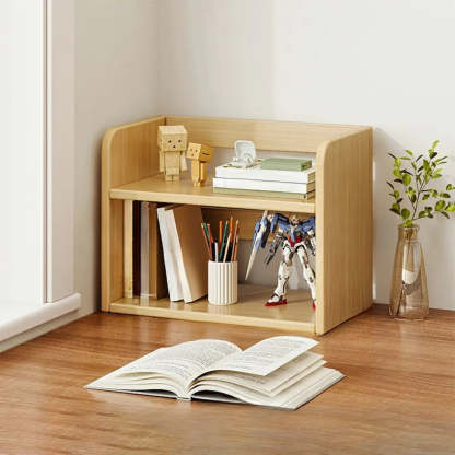 Dark Walnut Rectangular Wood 2-Tier Display Cabinet — Natural