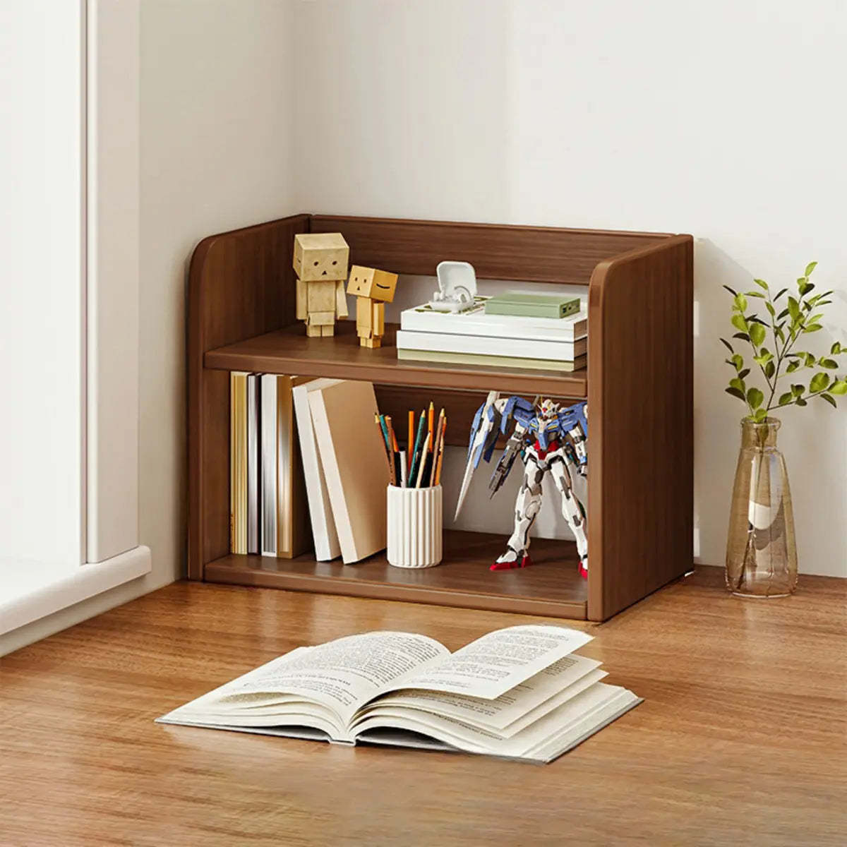 Dark Walnut Rectangular Wood 2-Tier Display Cabinet — Dark Walnut