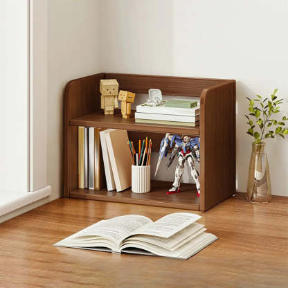 Dark Walnut Rectangular Wood 2-Tier Display Cabinet — Dark Walnut