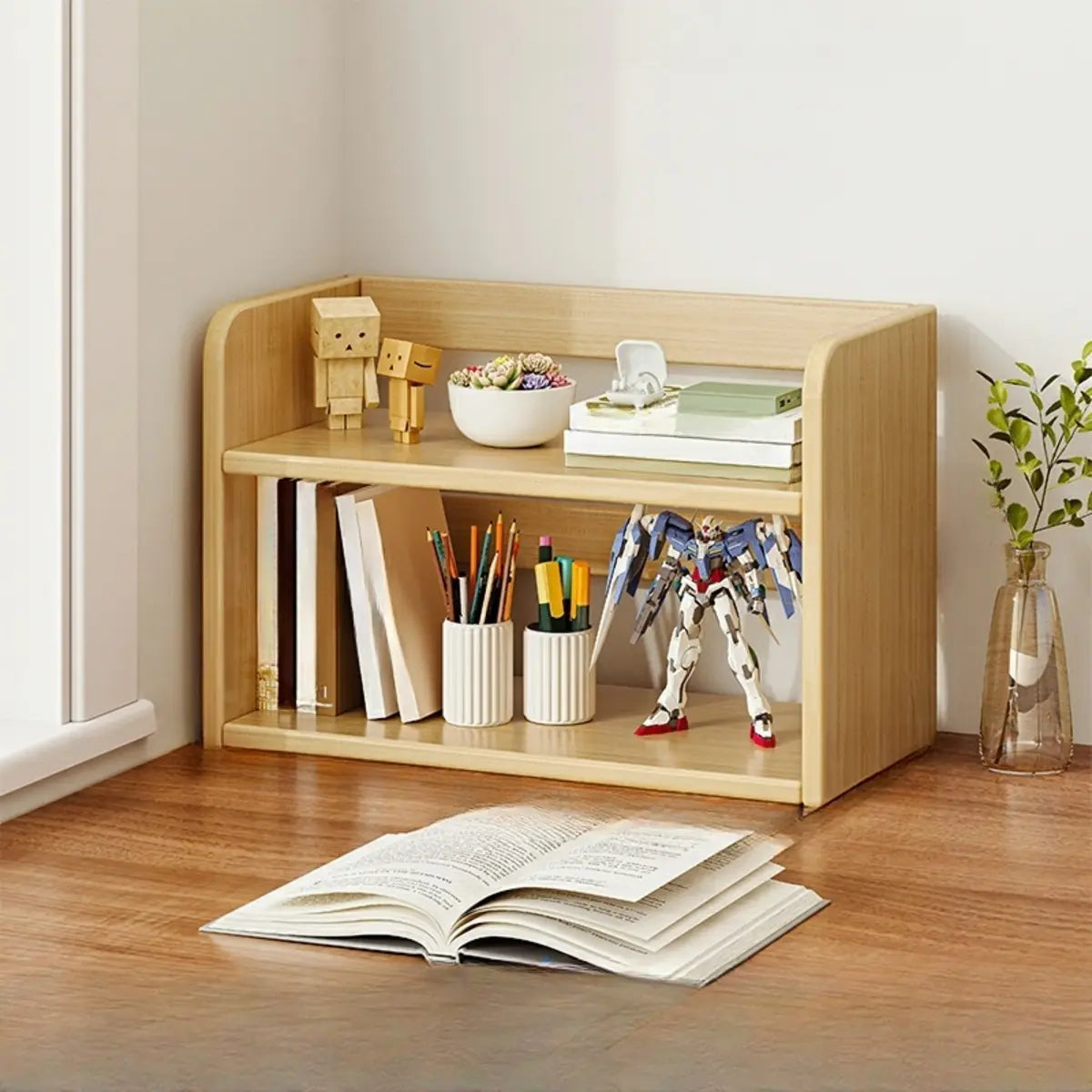 Dark Walnut Rectangular Wood 2-Tier Display Cabinet — Dark Walnut