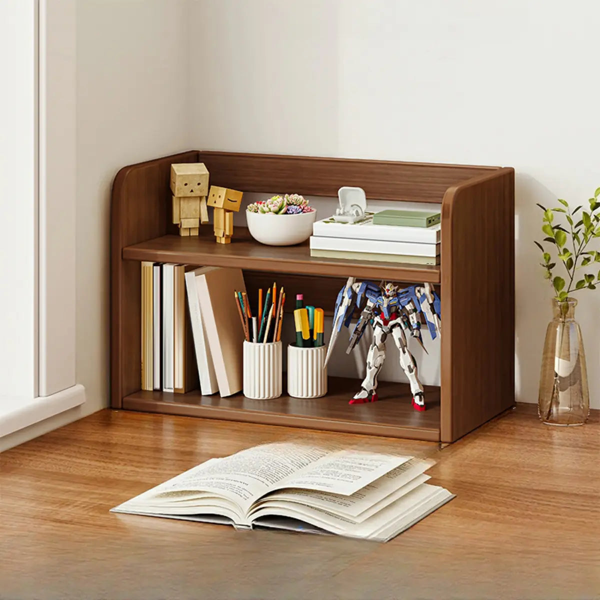 Dark Walnut Rectangular Wood 2-Tier Display Cabinet — Dark Walnut