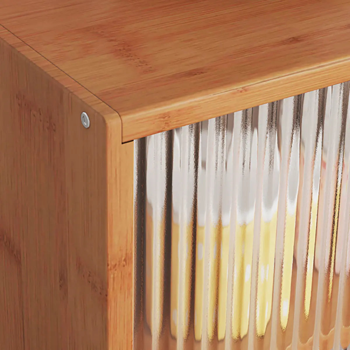 Ribbed Glass Wood Kitchen China Cabinet — Natural / 3