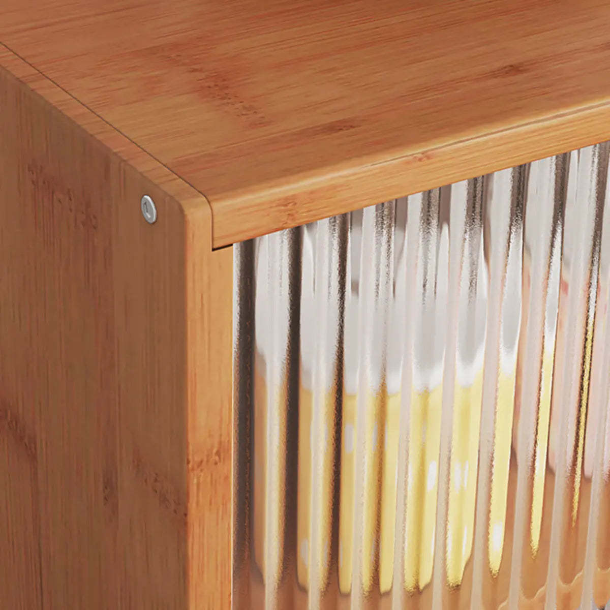 Ribbed Glass Wood Kitchen China Cabinet — Natural / 3