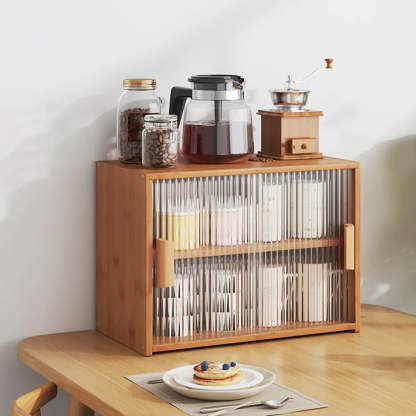 Ribbed Glass Wood Kitchen China Cabinet