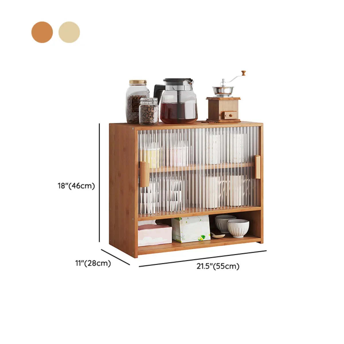Ribbed Glass Wood Kitchen China Cabinet