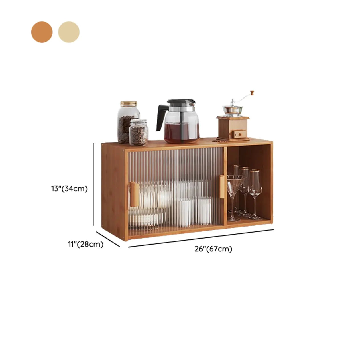 Ribbed Glass Wood Kitchen China Cabinet