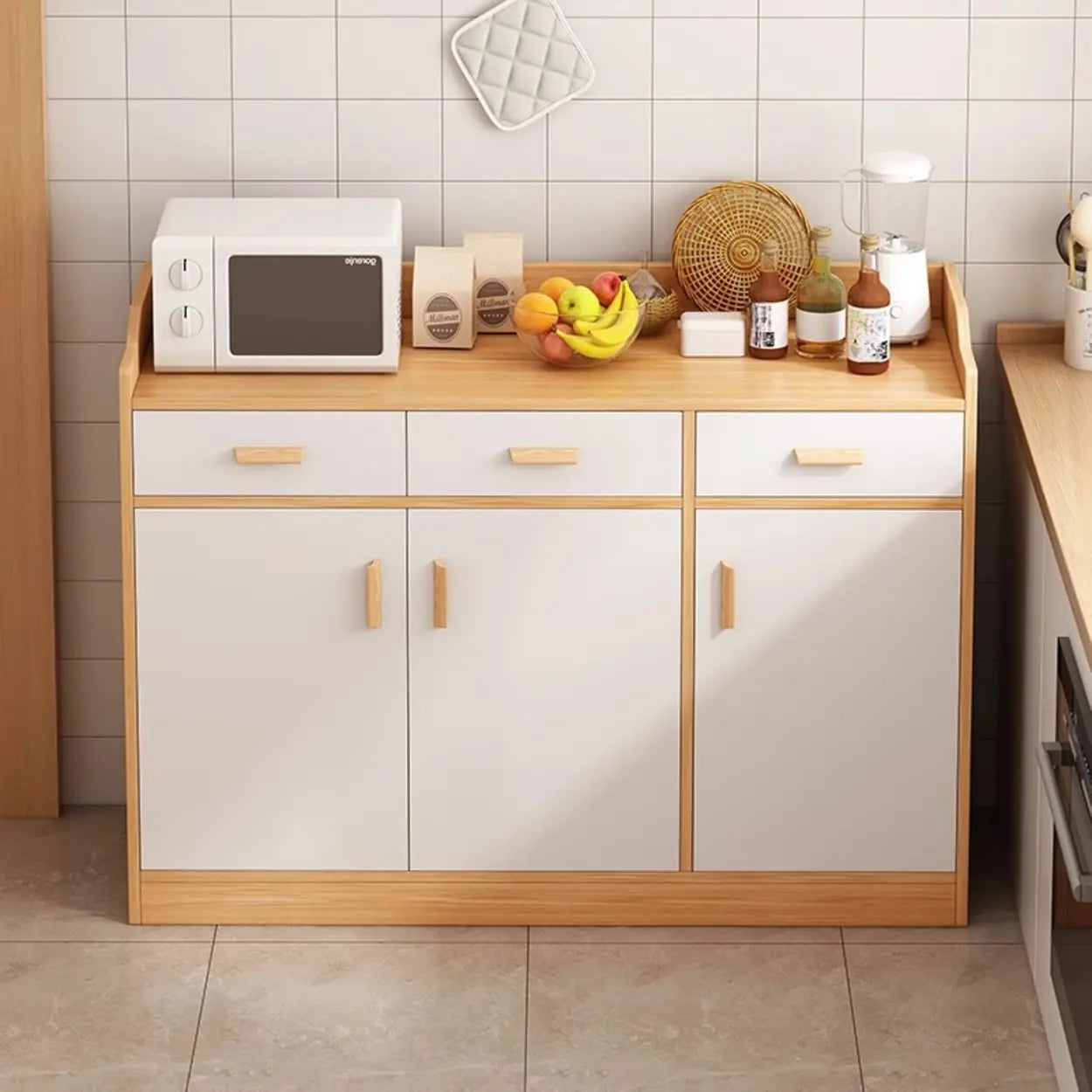 Rectangular White Wood Kitchen Sideboard — Grey