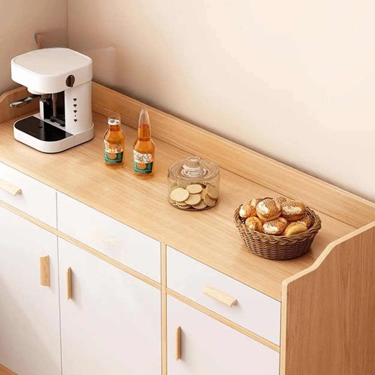 Rectangular White Wood Kitchen Sideboard — Natural
