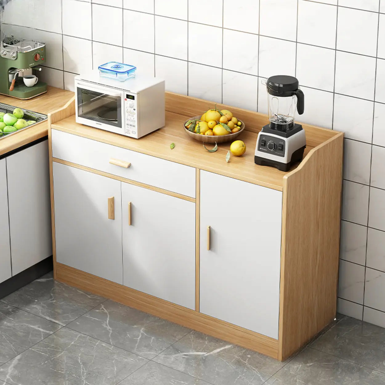 Rectangular White Wood Kitchen Sideboard
