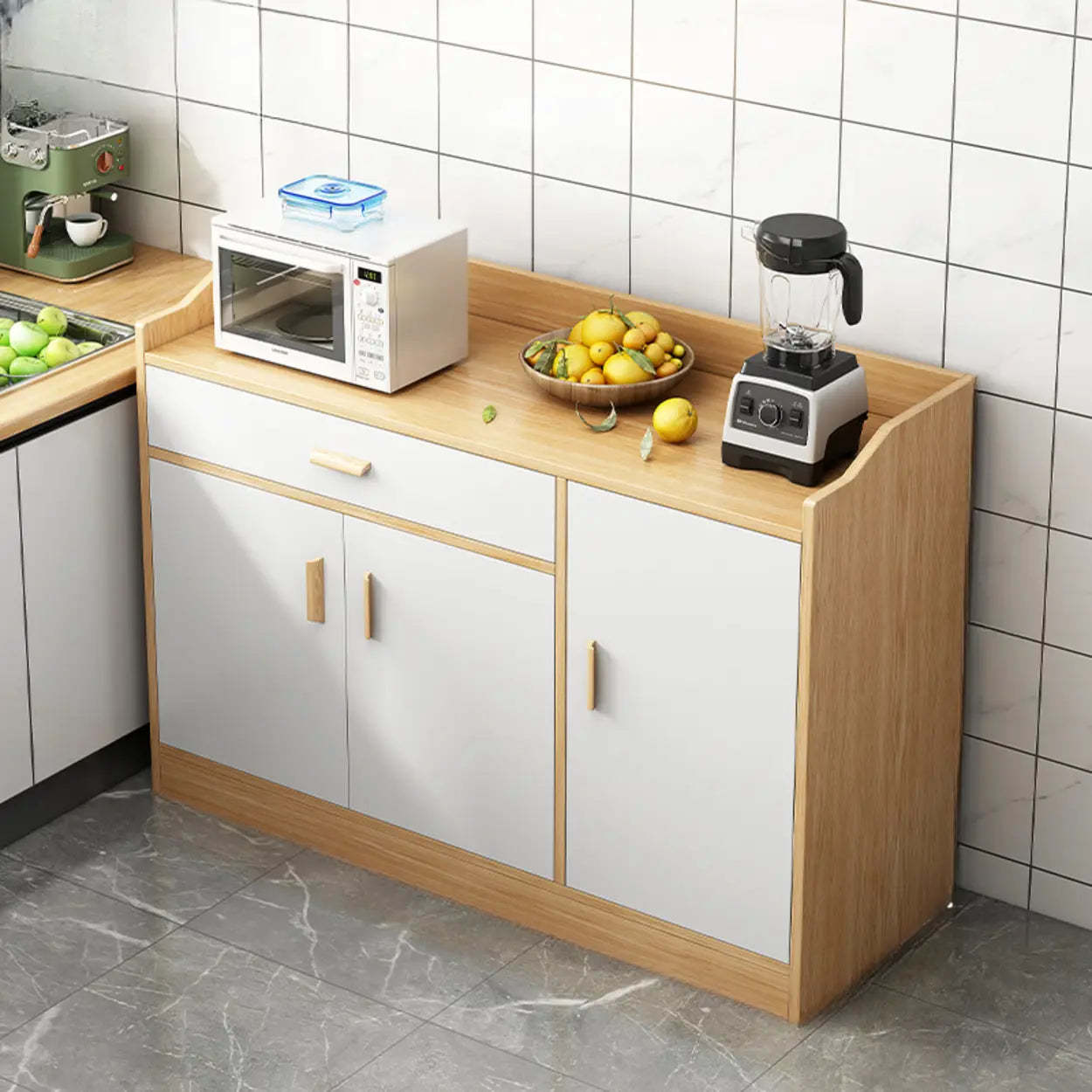 Rectangular White Wood Kitchen Sideboard