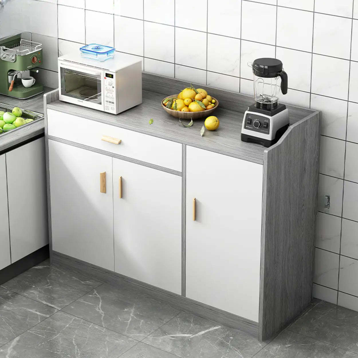 Rectangular White Wood Kitchen Sideboard