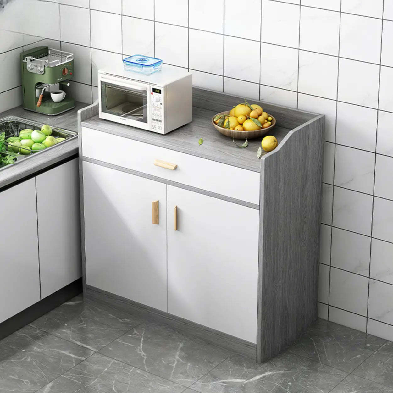 Rectangular White Wood Kitchen Sideboard