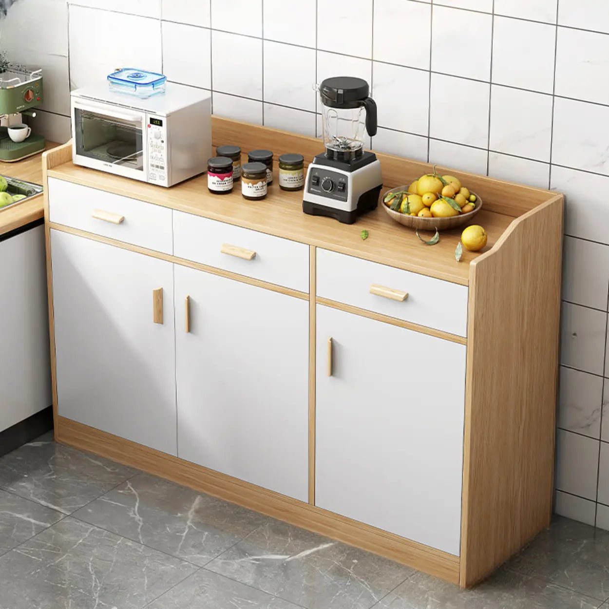 Rectangular White Wood Kitchen Sideboard