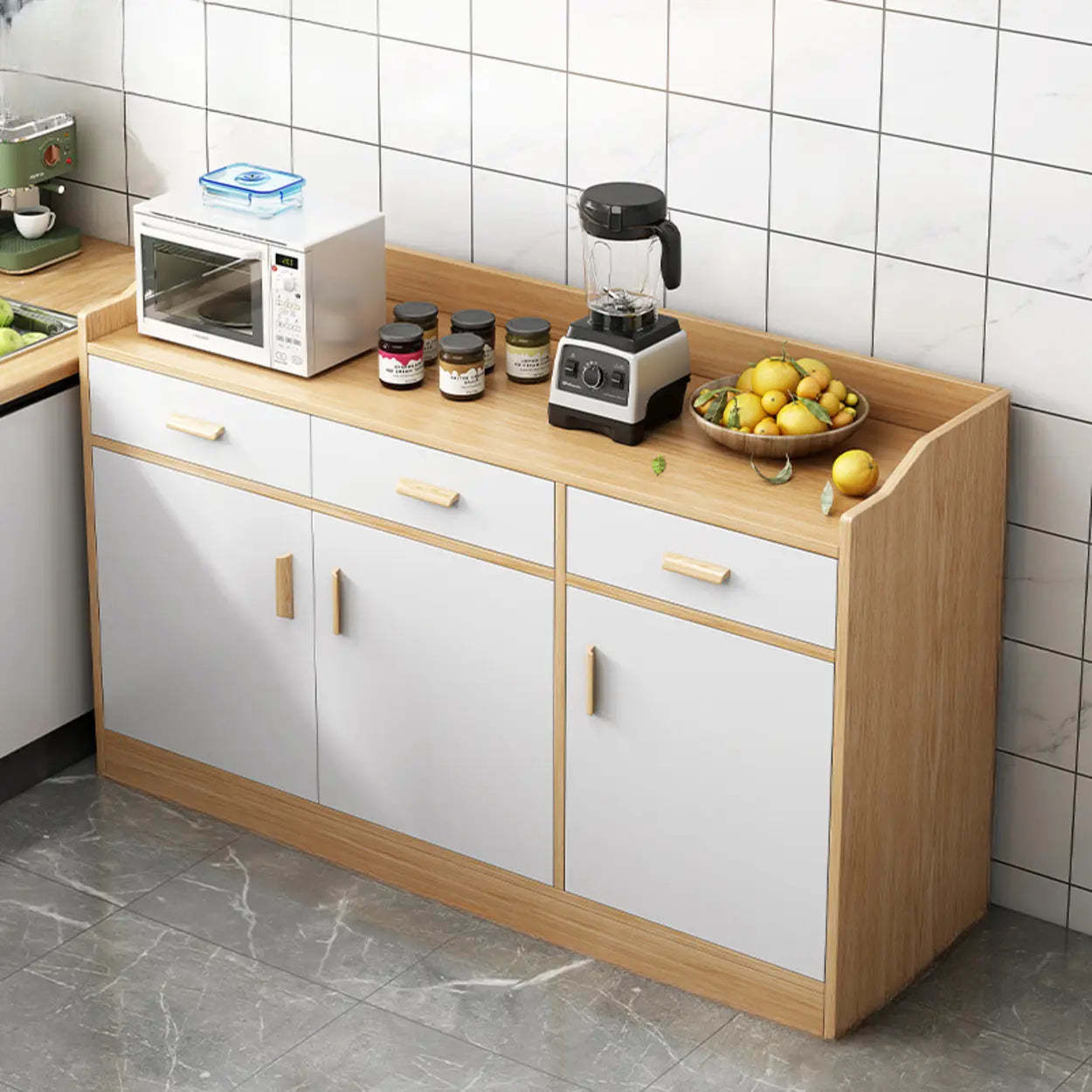 Rectangular White Wood Kitchen Sideboard