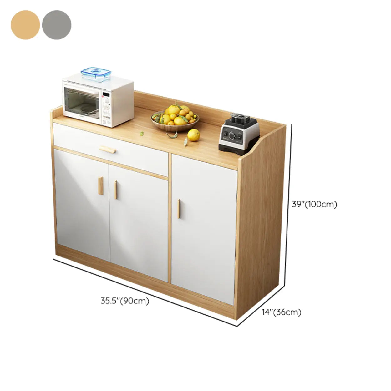 Rectangular White Wood Kitchen Sideboard
