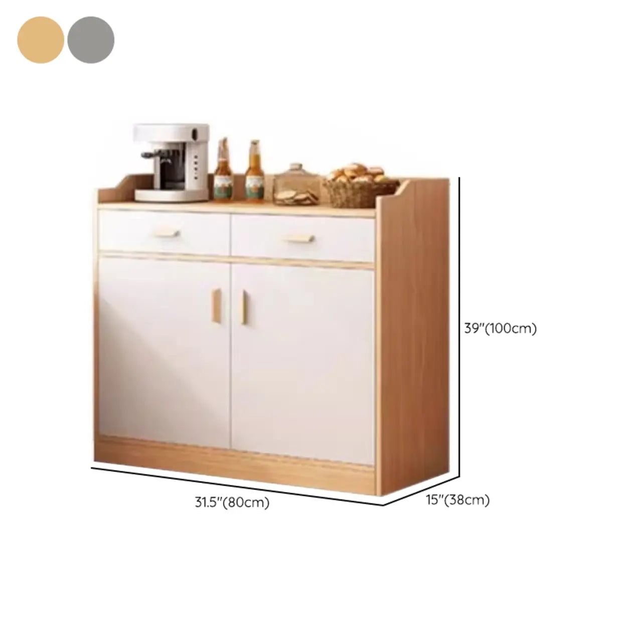 Rectangular White Wood Kitchen Sideboard