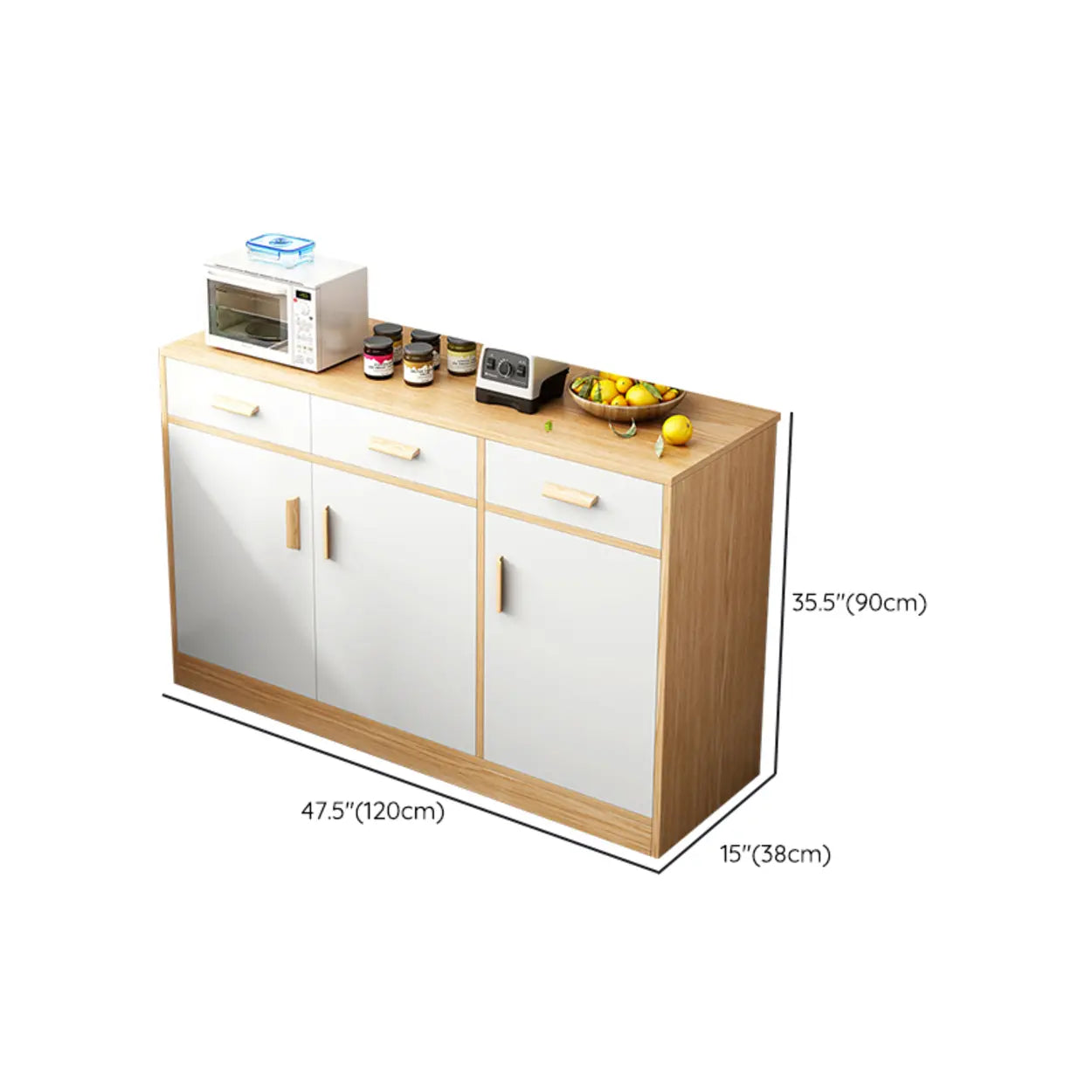Rectangular White Wood Kitchen Sideboard