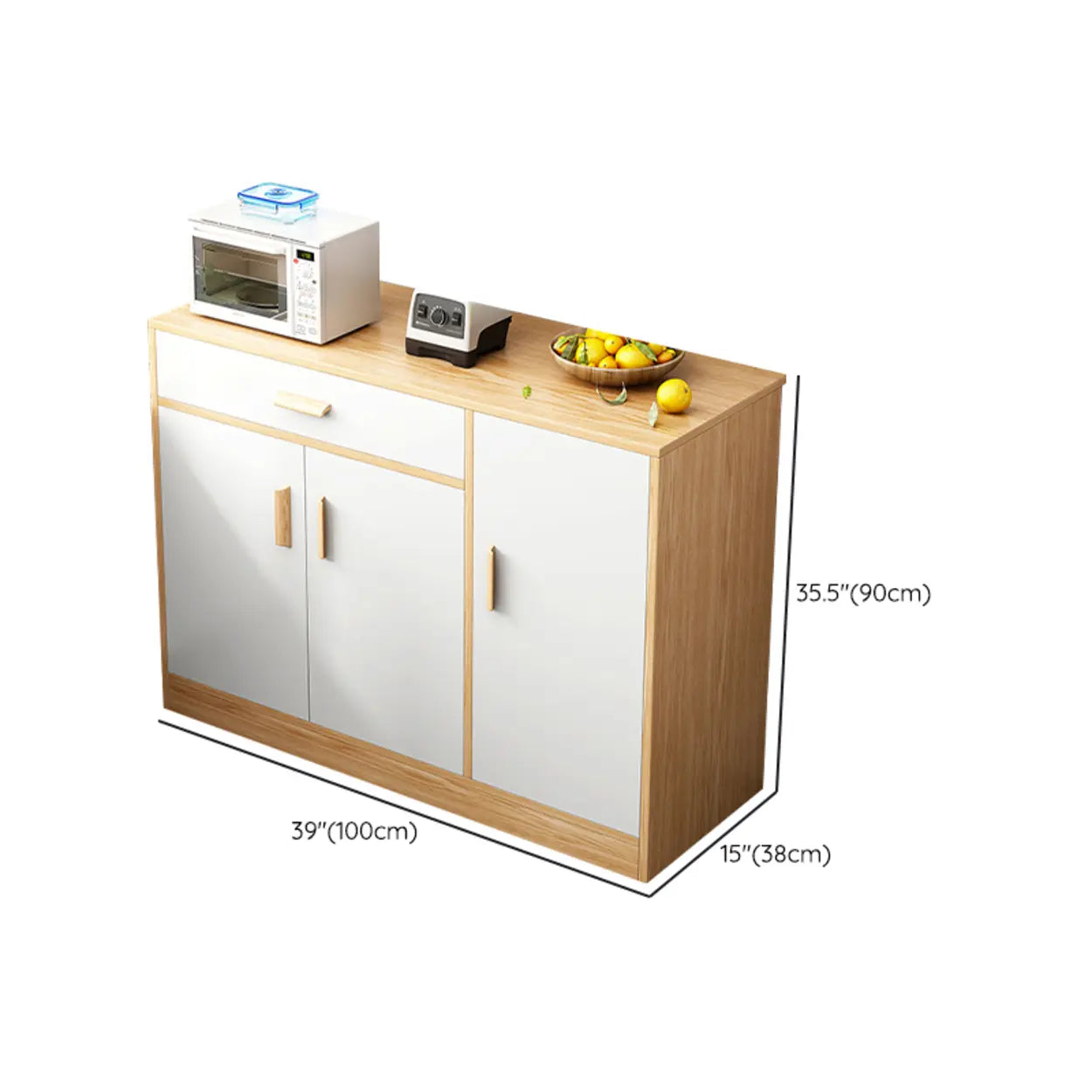 Rectangular White Wood Kitchen Sideboard