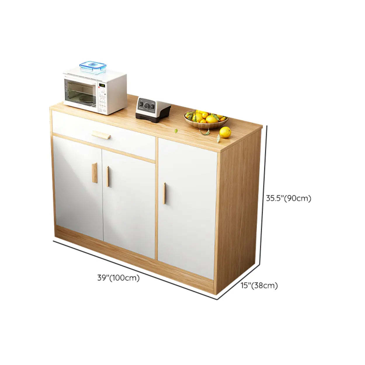 Rectangular White Wood Kitchen Sideboard